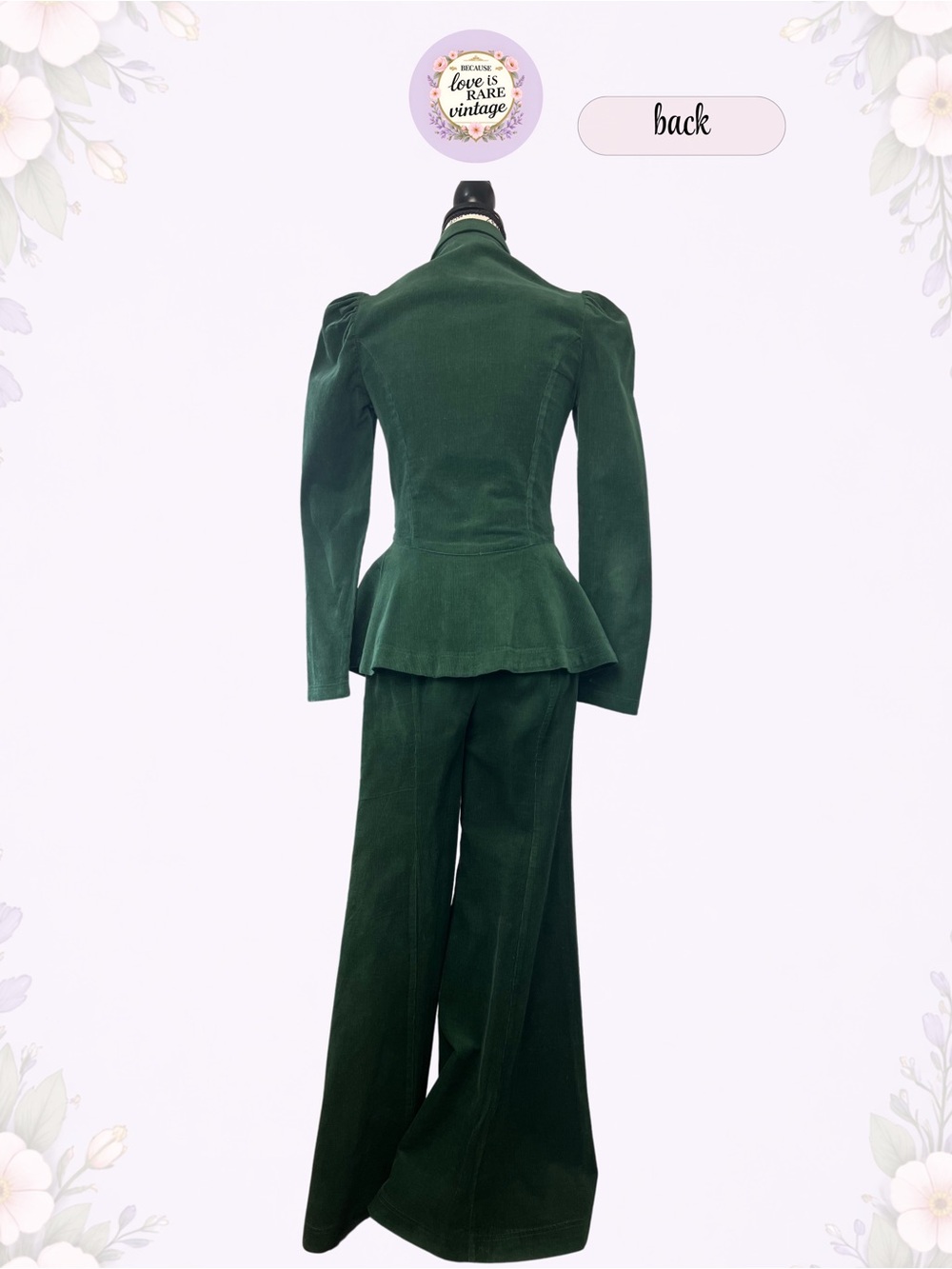 Betsey Johnson Alley Cat Pantsuit • 1970s Green Corduroy Jacket+Bell Bottom Set - Picture 5 of 16
